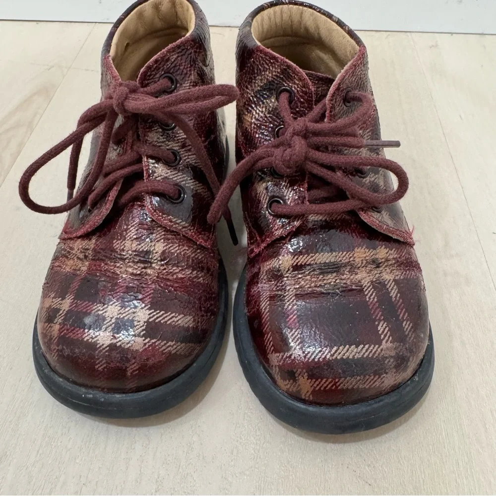 Babybotte Girl's Kids Toddler Boots Lace Up Maroon Plaid Size 22 EU Toddler 6
